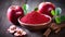 Apple pectin fiber powder in wooden bowl and fresh red apple