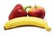 Apple, pepper and banana on white background