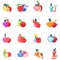 Apple perfume icons set, isometric style