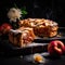 Apple pie on black background food photography