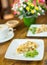 Apple pie and cappuccino on a wooden table