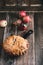 Apple pie in cast iron skillet, traditional Thanksgiving dessert