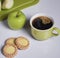 Apple pie cookies and hot steaming coffee