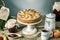 Apple pie and desserts on the table. Tea party in a rustic style. Sweet autumn still life