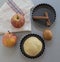 Apple pie ingredients. Dough, apple slices