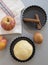 Apple pie ingredients. Dough, apple slices