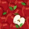 Apple pile seamless pattern and half. Red apples fruits