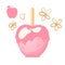 Apple with pink caramel Sweet candy on sticks dessert. Vector illustration on white background.