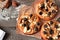 Apple rounds downward view on paper with rustic wood background