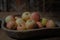 Apple on rustic wooden basket still life photography composition