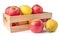 Apple and Scented pears fruit in wooden box on white background with clipping path