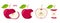 Apple set. Flat icon red Apple fruit with leaf, bitten, cut, core. Farmer Market Logo. Organic food eco template for