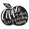 Apple silhouette with lettering.