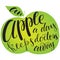 Apple silhouette with lettering.