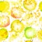 Apple slice seamless pattern with splashes. Summer apples watercolored hand draw art background. Fresh fruit repeatable