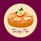 Apple tasty pie on background, vector illustration. Bakery sweet food dessert banner, delicious pastry cartoon cake with