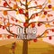 Apple tree with apples autumn landscape with cute bear. Hello Atumn text, rural countryside. Vector isolated