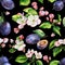 Apple tree branches and plums seamless pattern