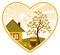 Apple tree and cottage in heart