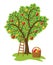 Apple tree with fruits, basket and ladder, vector