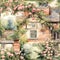 apple tree garden with farm house painting style