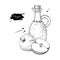 Apple vinegar vector drawing. Hand drawn illustration. Glass bo