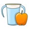 Apple, water jug icon, cartoon style