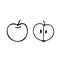 Apple whole and half hand drawn in doodle style. graphic scandinavian monochrome minimalism simple. for design icon, card, sticker