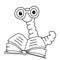 Apple worm , catepillar reading book clever wearing glasses and speaking drawing illustration white background
