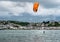 APPLEDORE, NORTH DEVON, ENGLAND - JUNE 4 2020: Kitesurfer kitesurfing near Appledore in the Torridge estuary