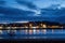 Appledore village by night with lights, as seen from Instow, North Devon, England, UK.