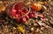 Apples in basket and pumpkin