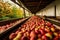 apples being sorted and graded on a conveyor belt