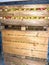 Apples in boxes are ready to ship. Interior of a warehouse for storage. Freshly harvested apples