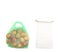 Apples fruits in green plastic bag and reusable recycled mesh net grocery bag, comparison on white background, concept of zero