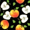 Apples fruits are isolated on a black background. Healthy food. Handwork. Seamless pattern for design