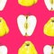 Apples fruits are isolated on a pink background. Sketch felt-tip pens. Healthy food. Seamless pattern for fabric design.