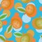 Apples and oranges blue background