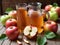 Apples And A Pitcher Of Apple Cider On A Table. Generative AI