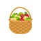 Apples. Ripe apples in a wicker basket. A basket of apples. A basket with ripe apples. Vitamin products. Vector