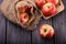 Apples in sack and box