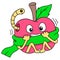 Apples are scared because they are contaminated by caterpillars, doodle icon image kawaii