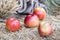 Apples In Wooden Crate, Ripe red apples in wooden box, harvest agriculture concept