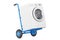 Appliance delivery. Hand truck with washing machine, 3D rendering