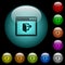 Application exit icons in color illuminated glass buttons