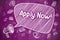 Apply Now - Doodle Illustration on Purple Chalkboard.