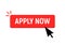 Apply now job submit button icon. Vector apply now click cursor