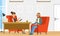 Appointment with Psychologist with Bearded Man Having Therapy Session Vector Illustration