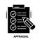 appraisal icon, black vector sign with editable strokes, concept illustration