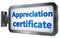 Appreciation certificate on billboard